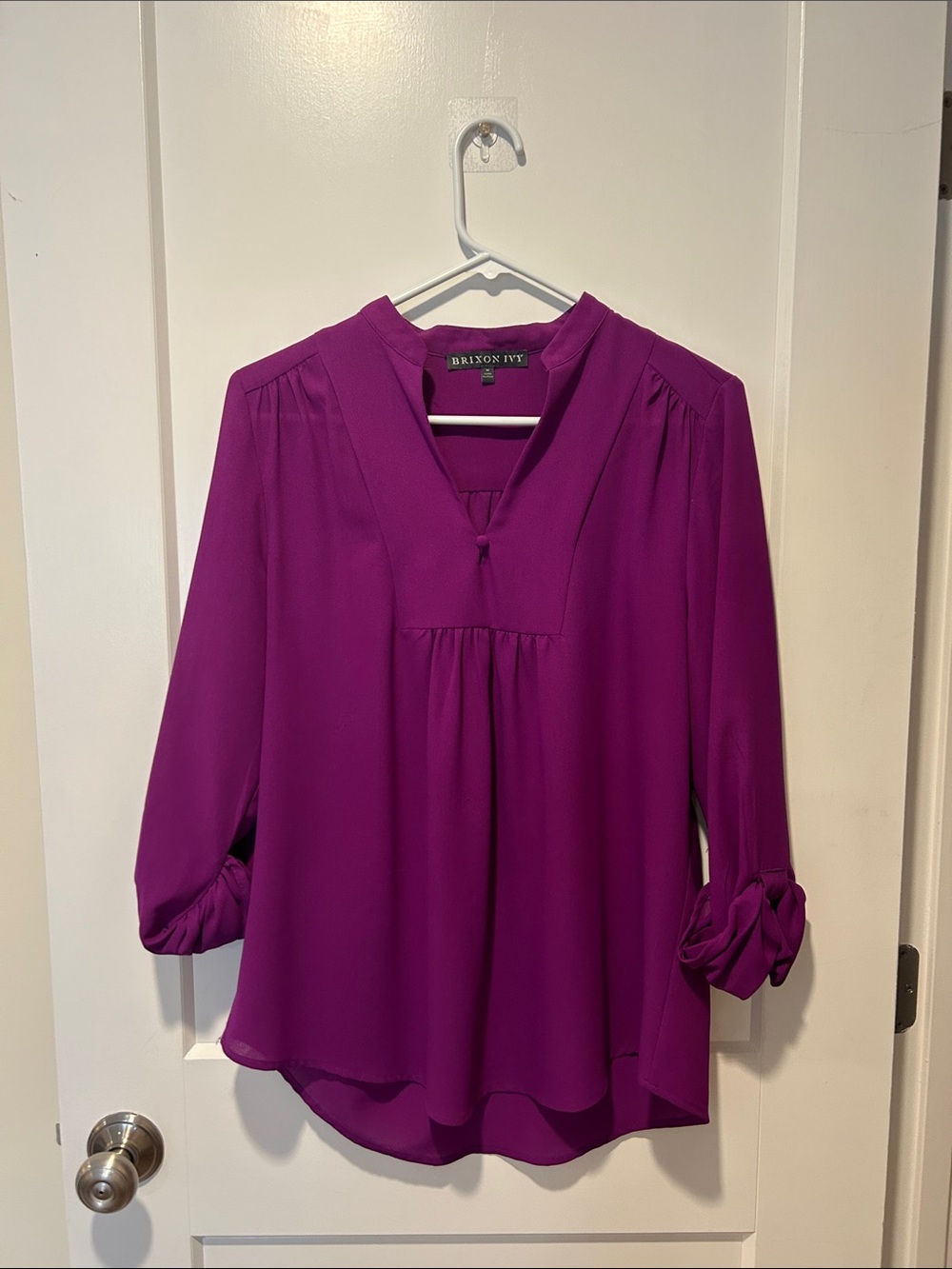 Brixon Ivy Women’s Plum V-Neck Roll-Sleeve Blouse